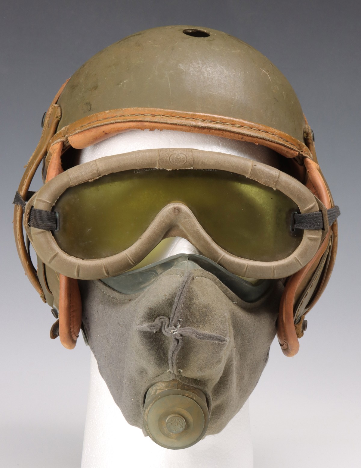 US ARMY TANKER HELMET, GOGGLES AND MASK GROUPING