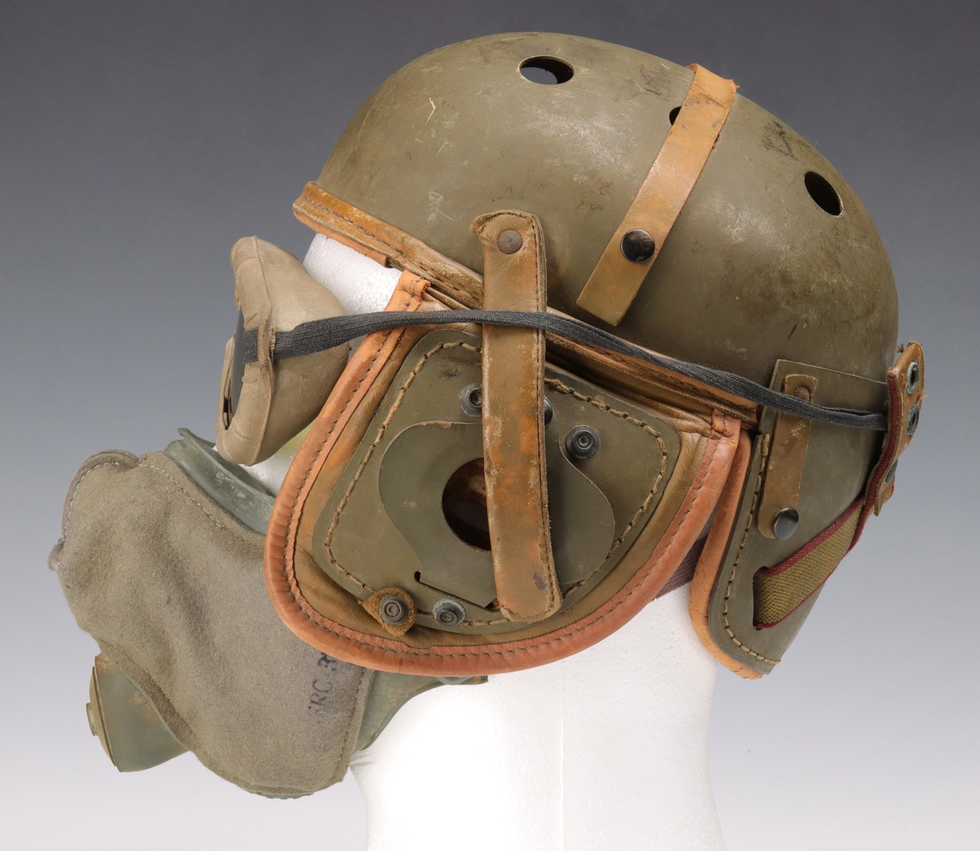 US ARMY TANKER HELMET, GOGGLES AND MASK GROUPING