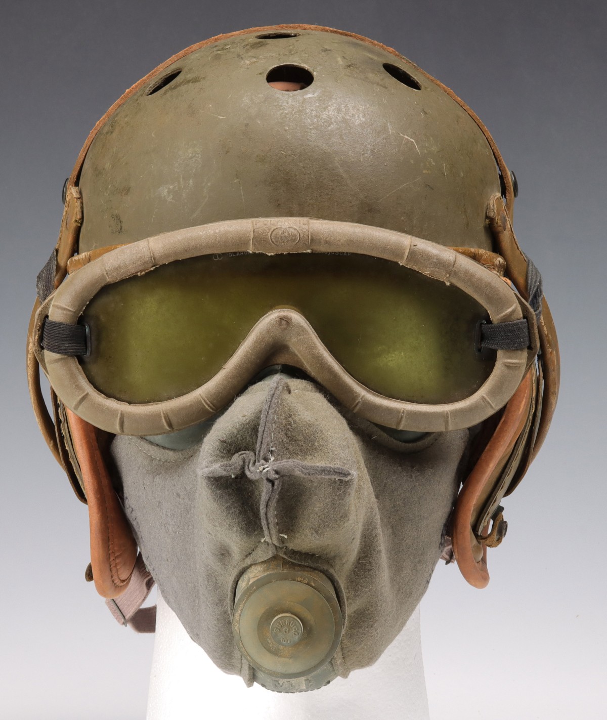 US ARMY TANKER HELMET, GOGGLES AND MASK GROUPING