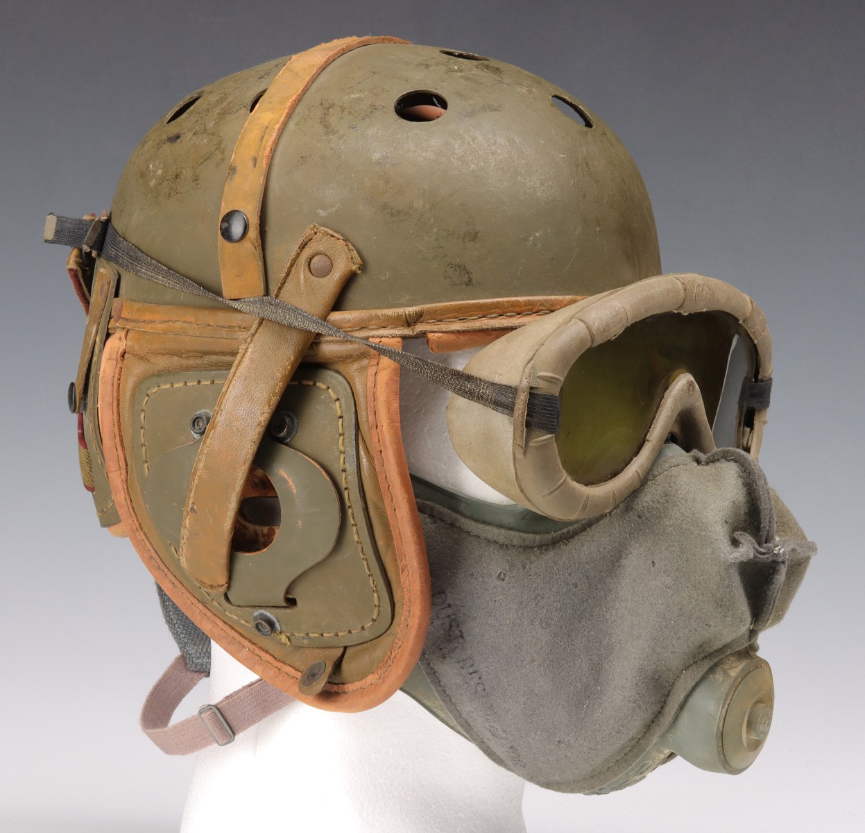 US ARMY TANKER HELMET, GOGGLES AND MASK GROUPING