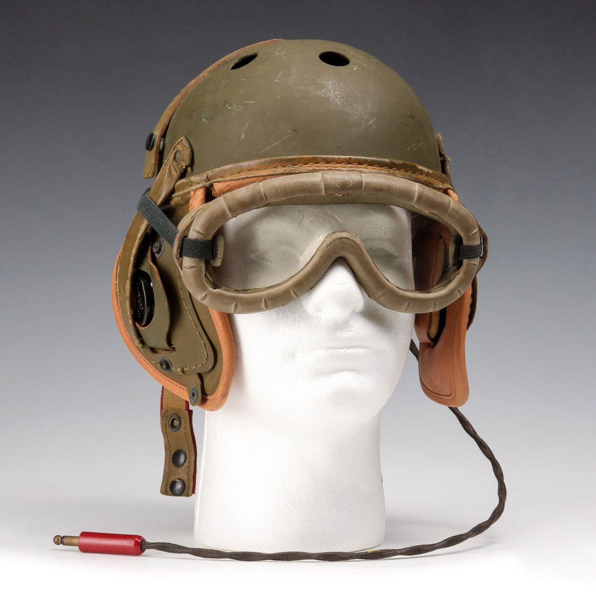 US ARMY TANKER HELMET AND GOGGLES GROUPING