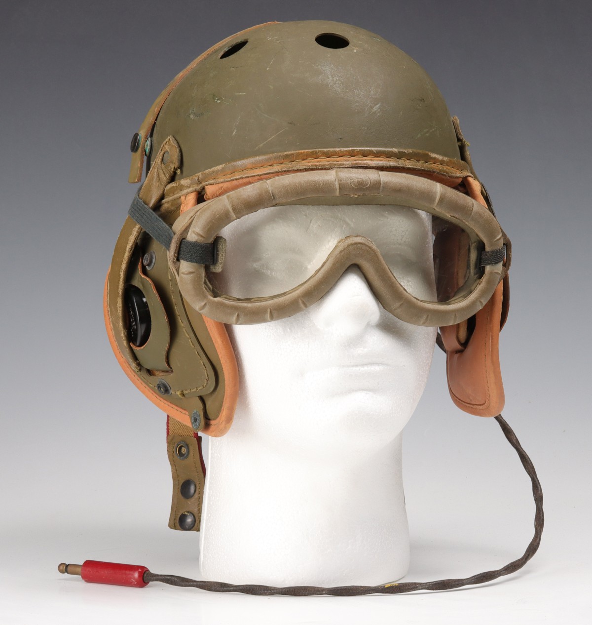 US ARMY TANKER HELMET AND GOGGLES GROUPING