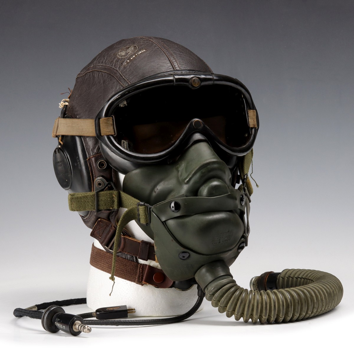 WWII ARMY AIR FORCE A-11 FLIGHT HELMET, AVIONICS, ETC