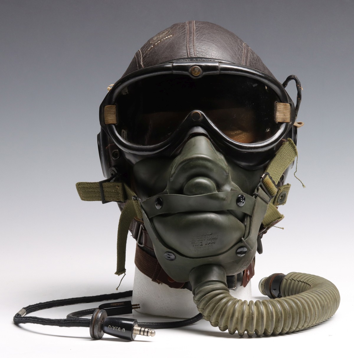 WWII ARMY AIR FORCE A-11 FLIGHT HELMET, AVIONICS, ETC