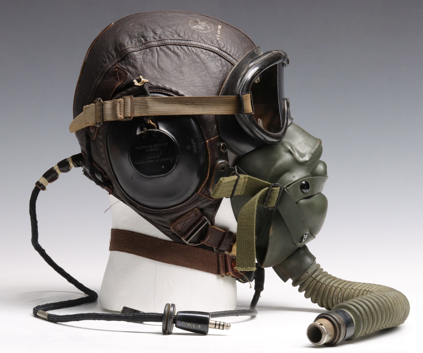 WWII ARMY AIR FORCE A-11 FLIGHT HELMET, AVIONICS, ETC