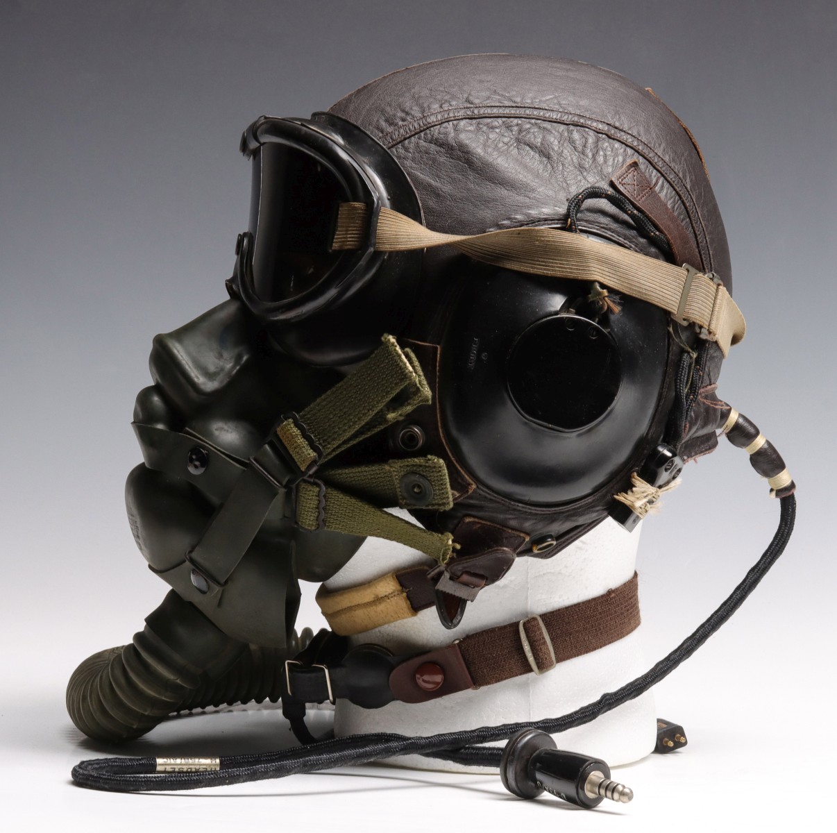 WWII ARMY AIR FORCE A-11 FLIGHT HELMET, AVIONICS, ETC