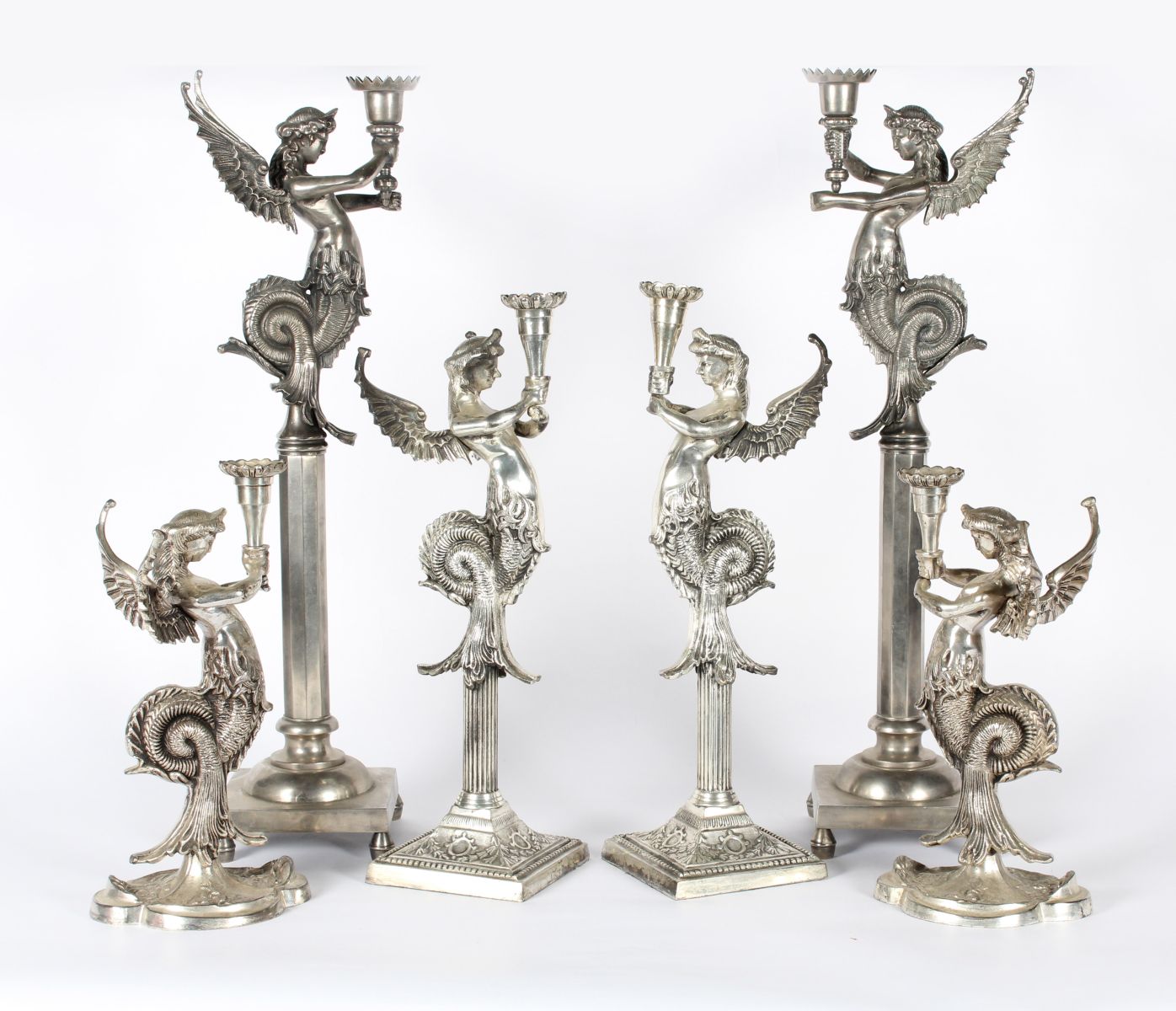 SIX VARIOUS CONTEMPORARY FIGURAL MELUSINE CANDLESTICKS