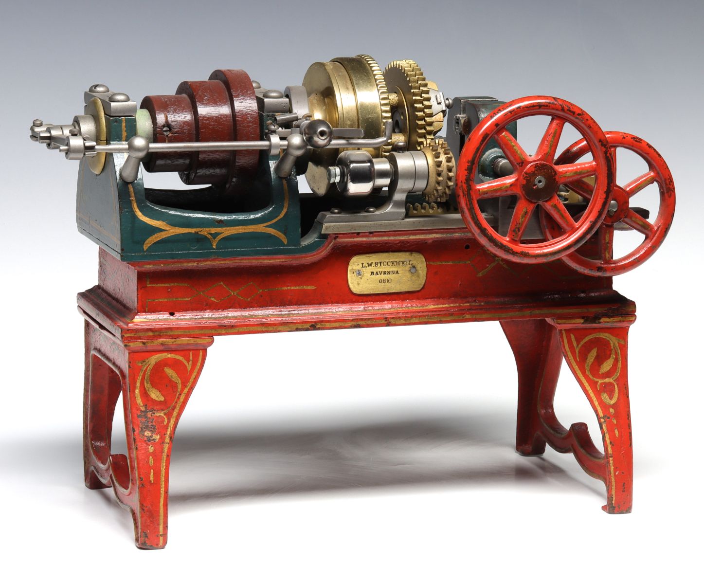 A HANDSOME 19C. DECORATED IRON LATHE OR SCREW MACHINE