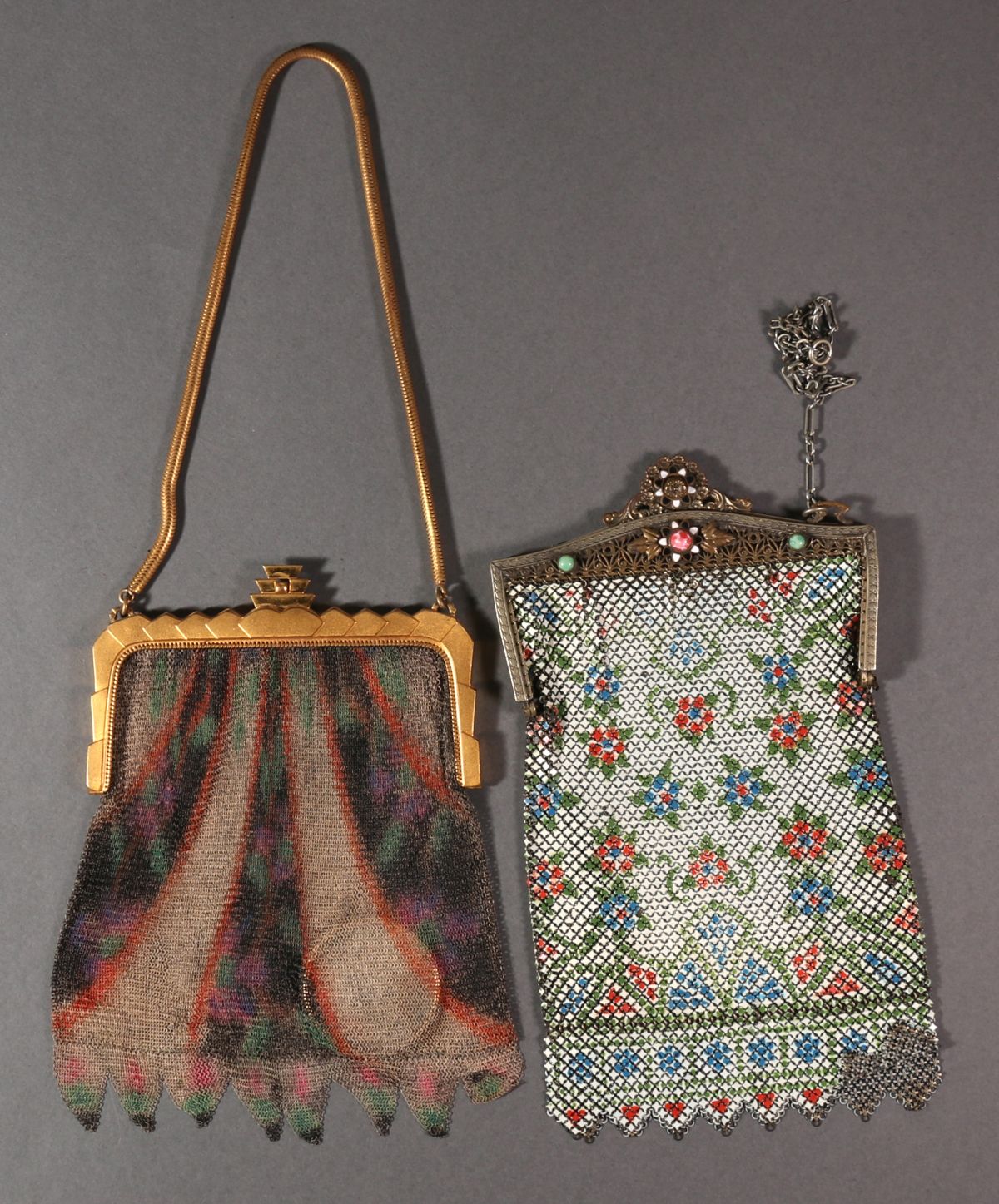 FIVE BEADED AND MESH TYPE ANTIQUE PURSES