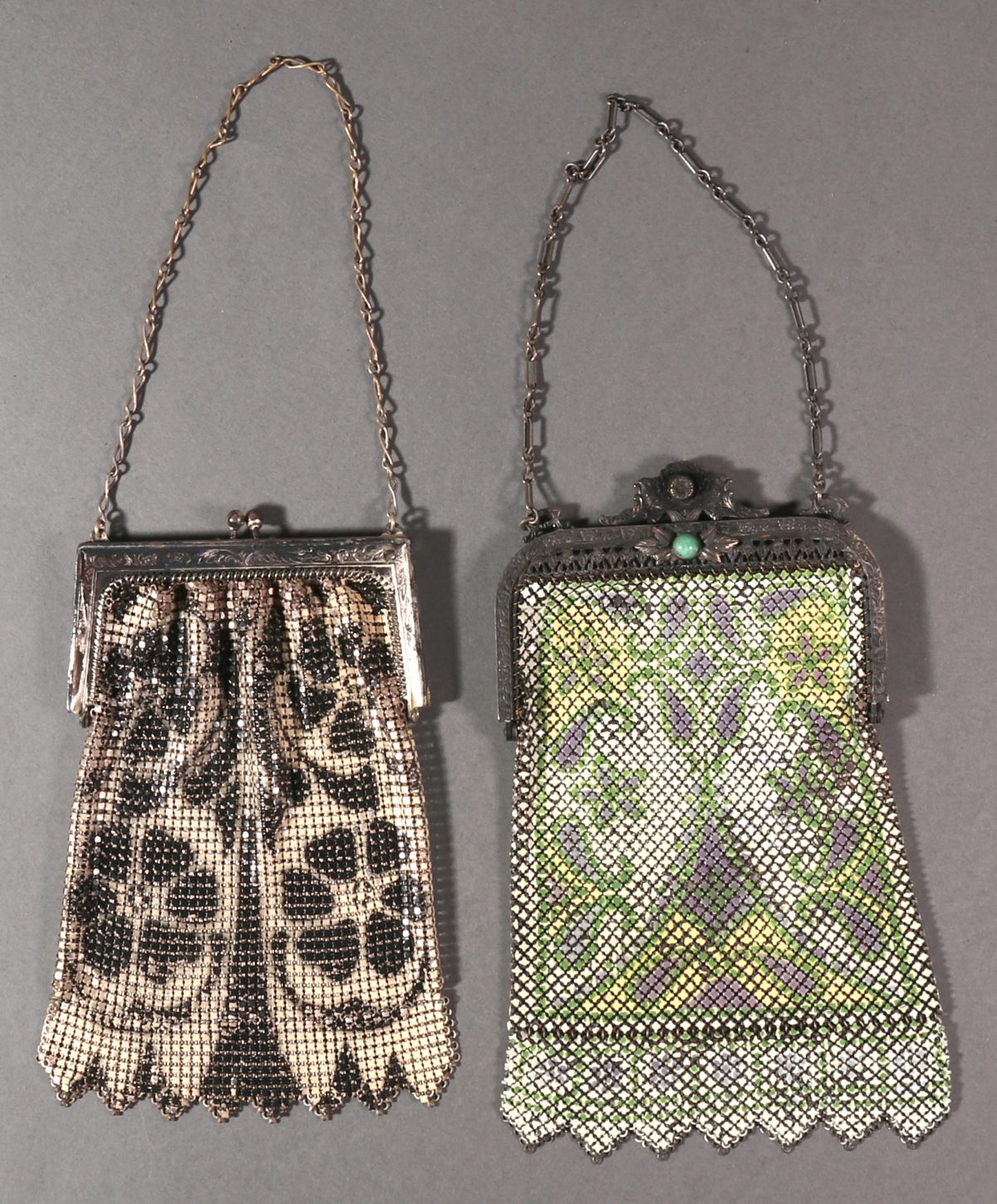 SIX GOOD 1920s PAINTED MESH PURSES