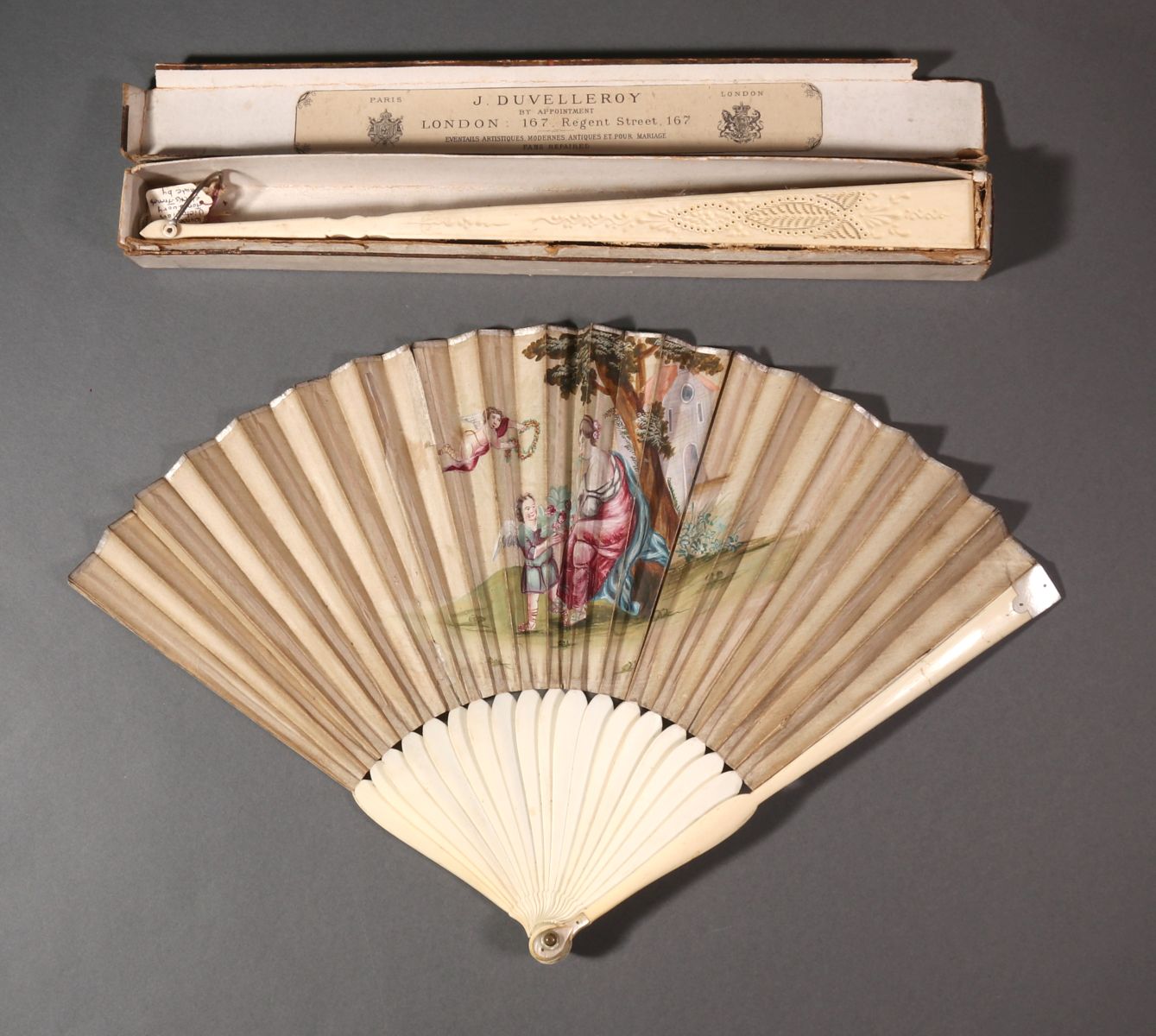 TWO 19TH CENTURY CONTINENTAL HAND PAINTED FANS