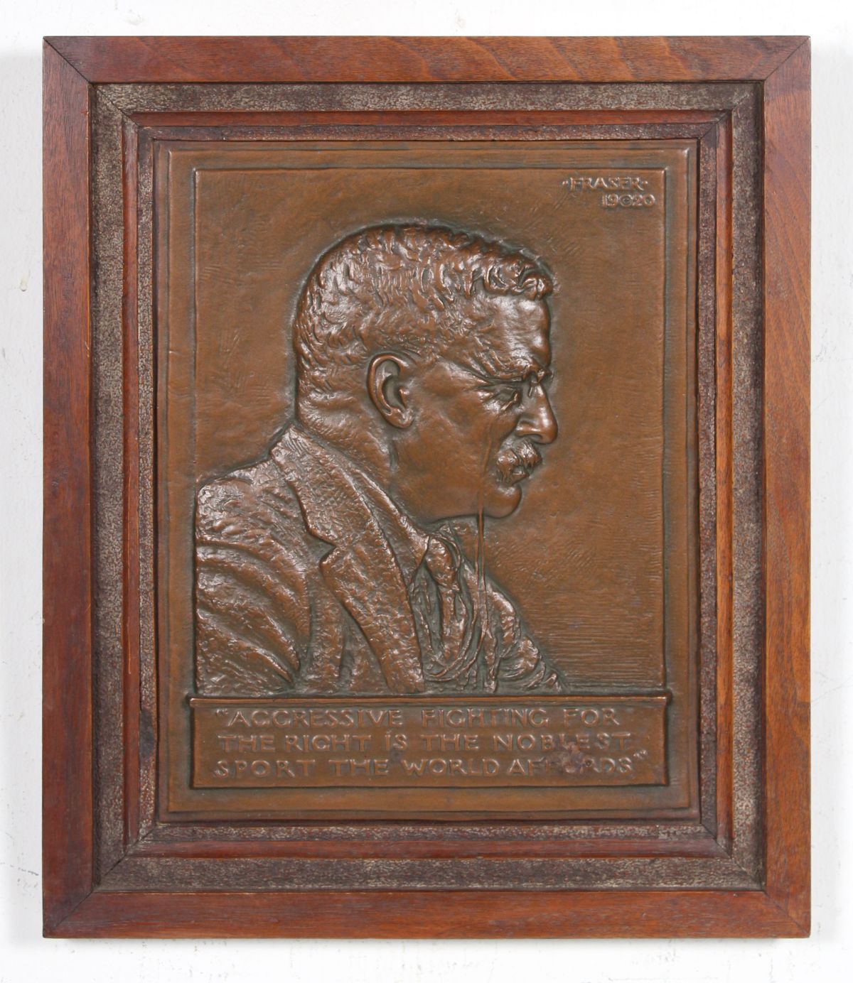 THEODORE 'TEDDY' ROOSEVELT BRONZE PORTRAIT PLAQUE 1920