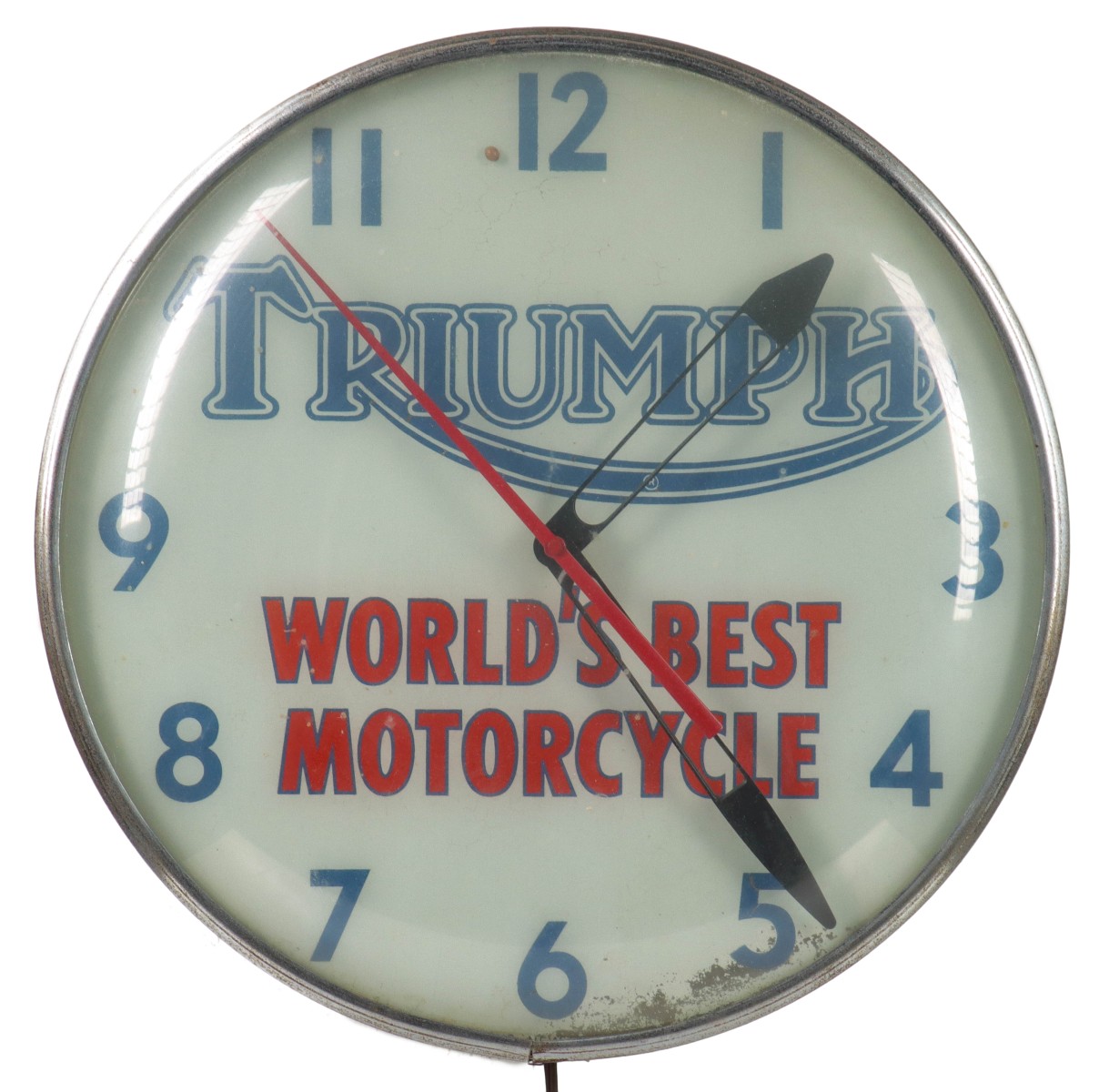 #104: TRIUMPH MOTORCYCLE ADVERTISING CLOCK ATTRIBUTED PAM MFG