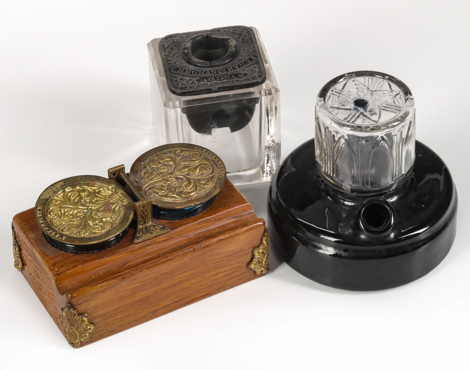 THREE INTERESTING PATENTED ANTIQUE INKWELLS