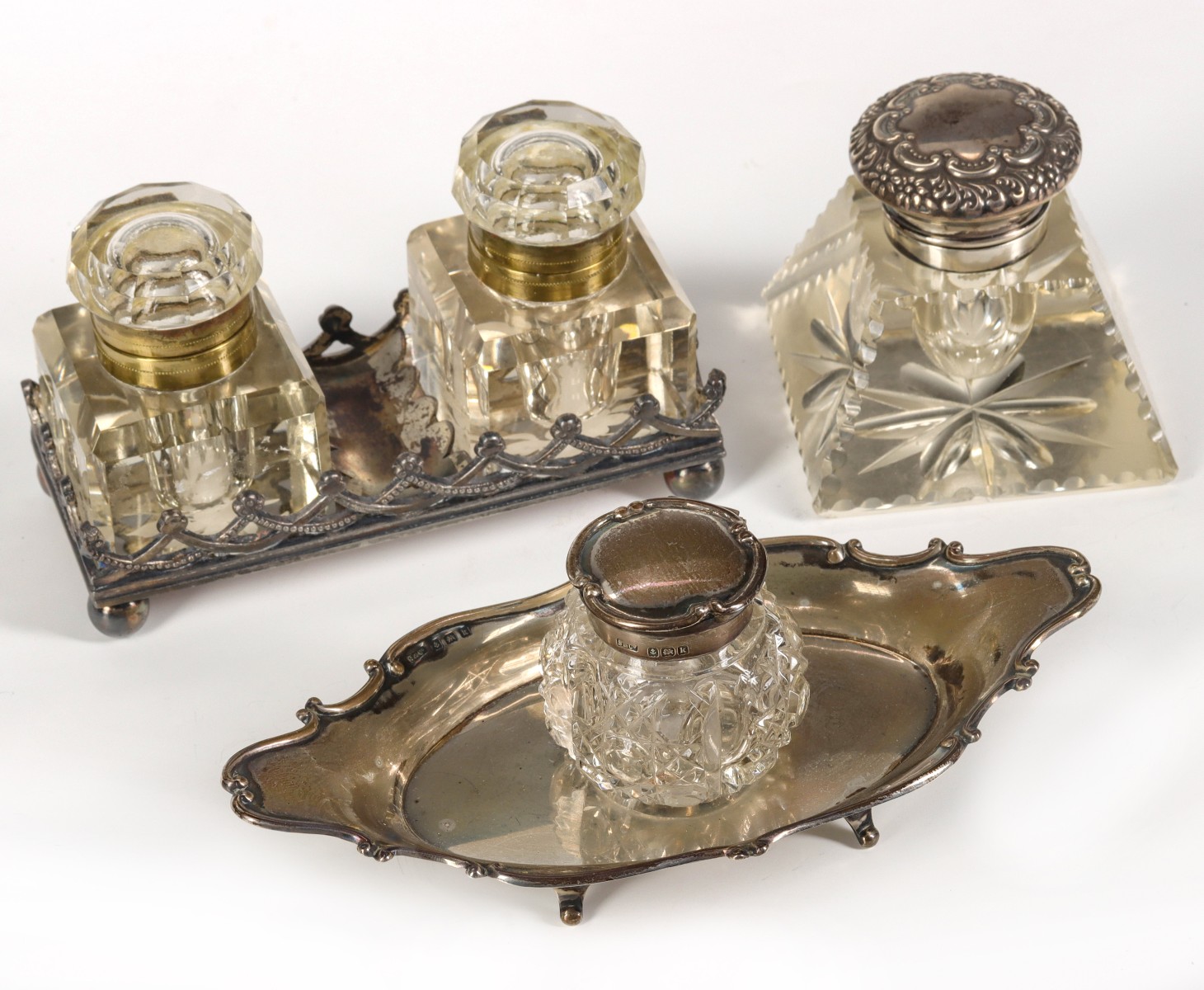 STERLING SILVER AND OTHER ANTIQUE INKWELLS