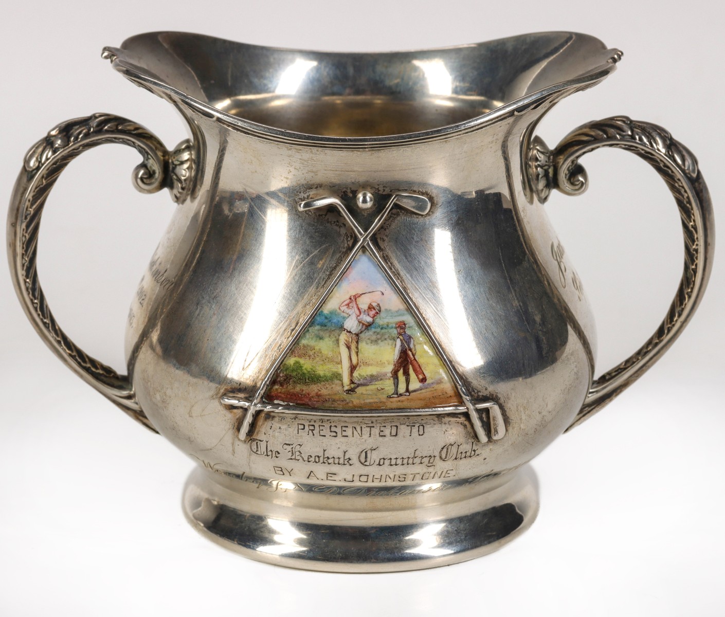 A GORHAM STERLING SILVER GOLF TROPHY WITH ENAMEL C 1900