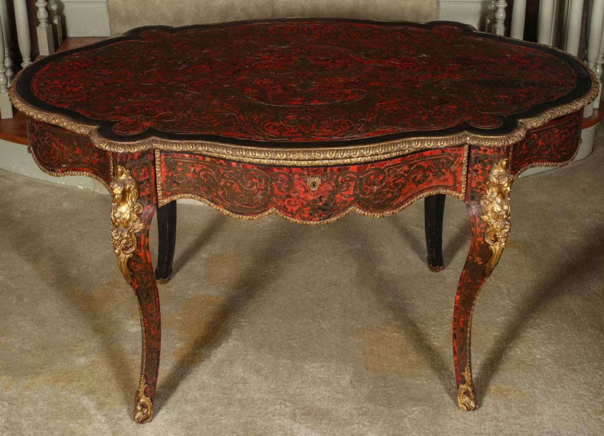 A LARGE 19TH C. FRENCH BOULLE STYLE CENTER TABLE