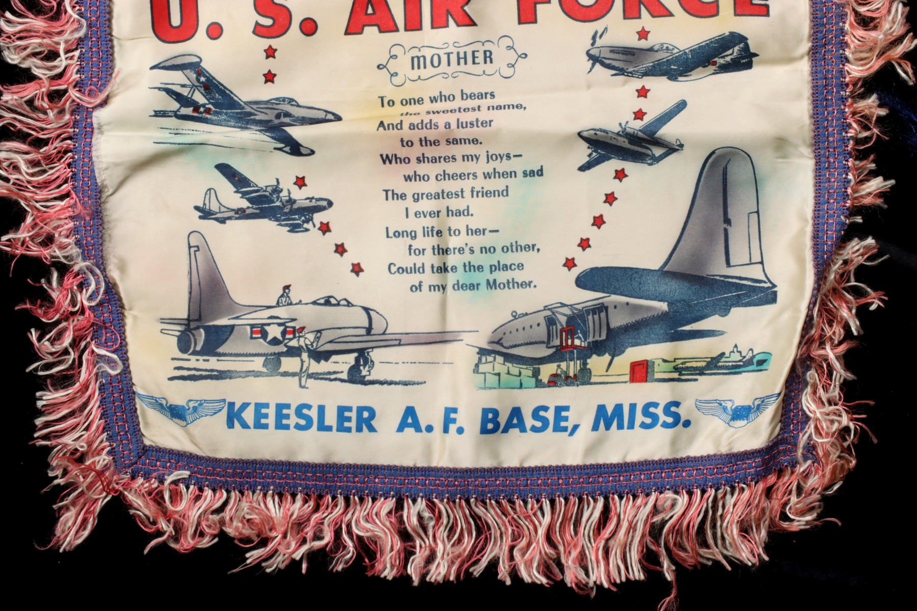 FOUR WWII SATIN PILLOW COVERS WITH SWEETHEART APRON