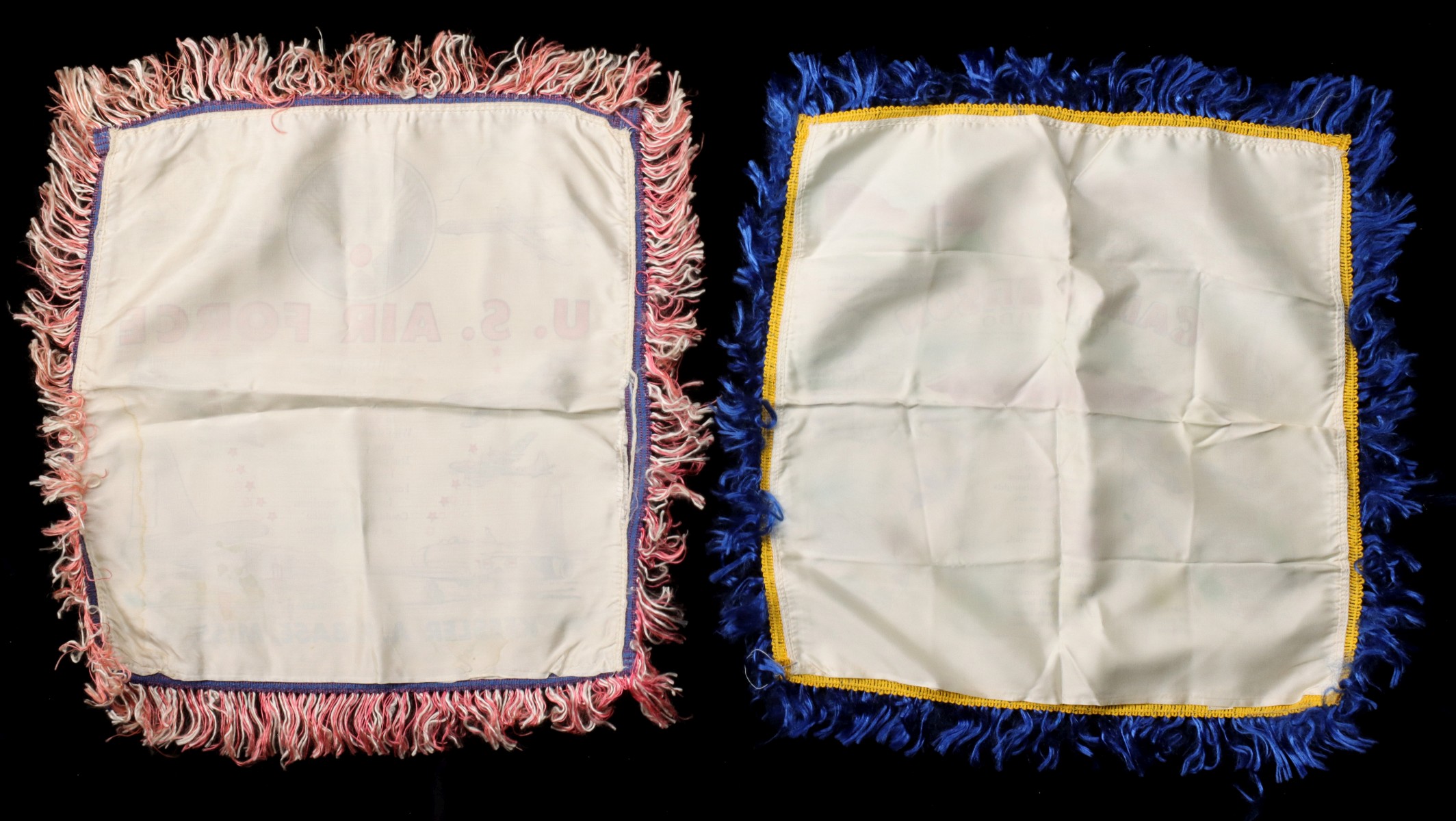 FOUR WWII SATIN PILLOW COVERS WITH SWEETHEART APRON