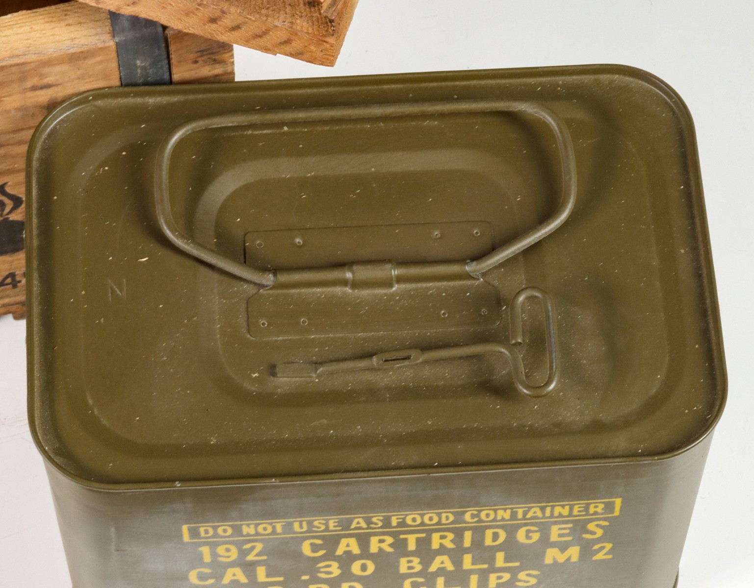 WOOD CRATE OF TWO CAL .30 M2 BANDOLEER SEALED SPAM CANS