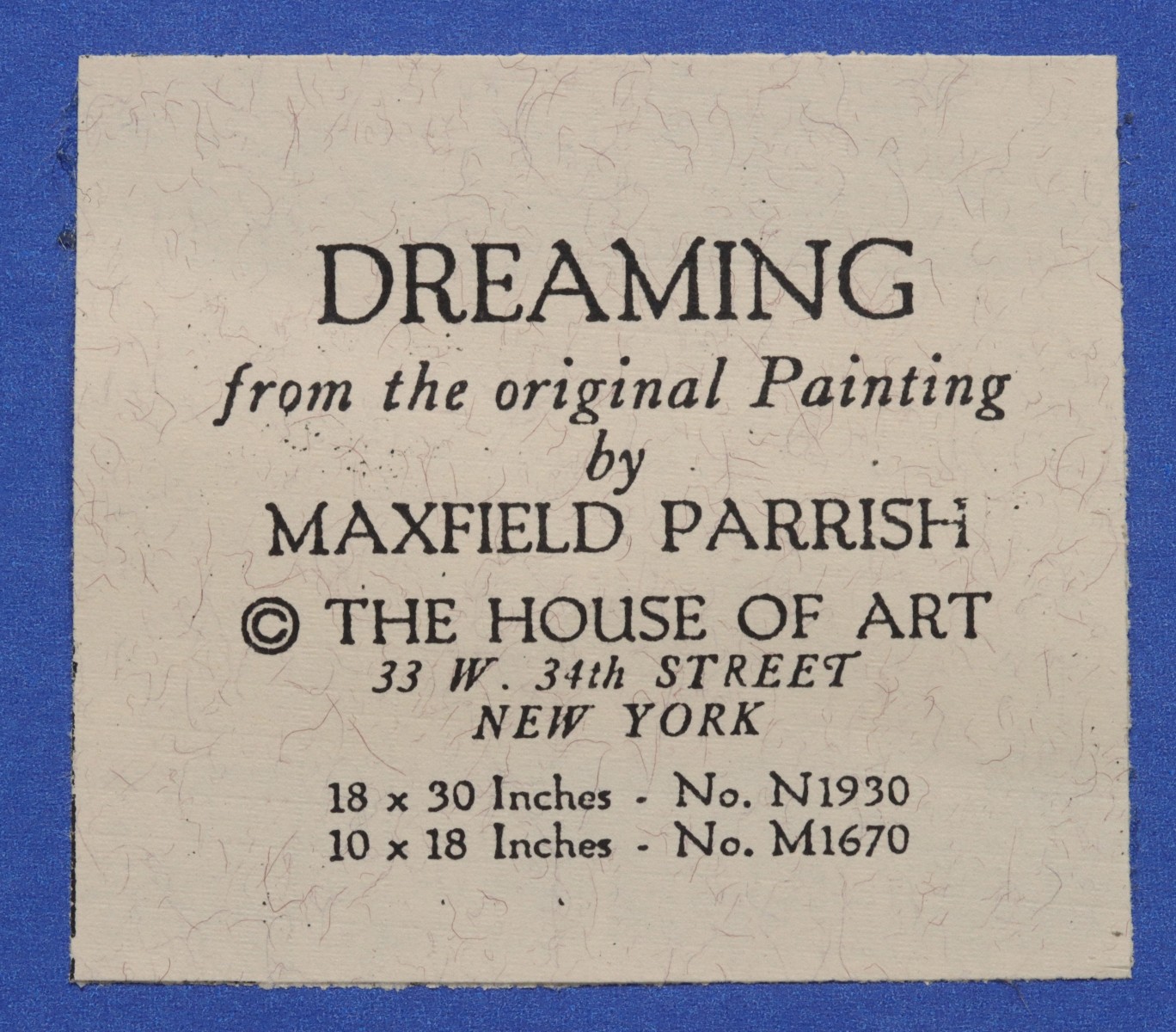 MECHANICAL PRINT AFTER MAXFIELD PARRISH TITLED DREAMING