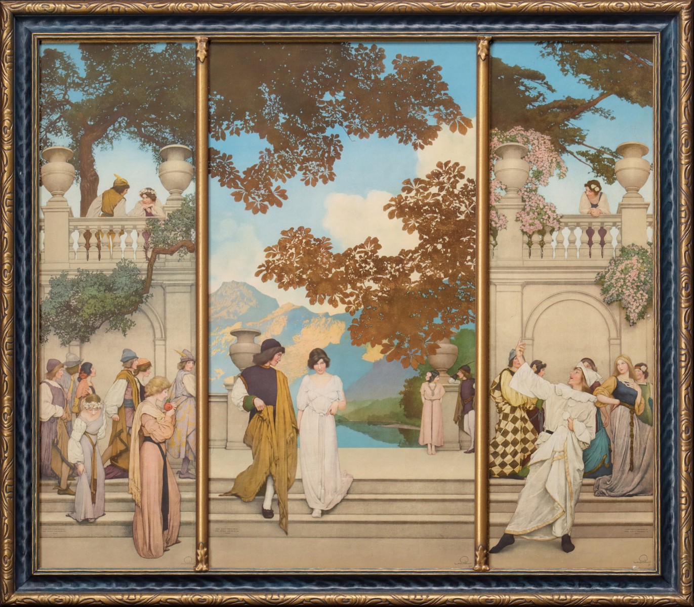 MAXFIELD PARRISH TRIPTYCH 'GARDEN OF OPPORTUNITY'