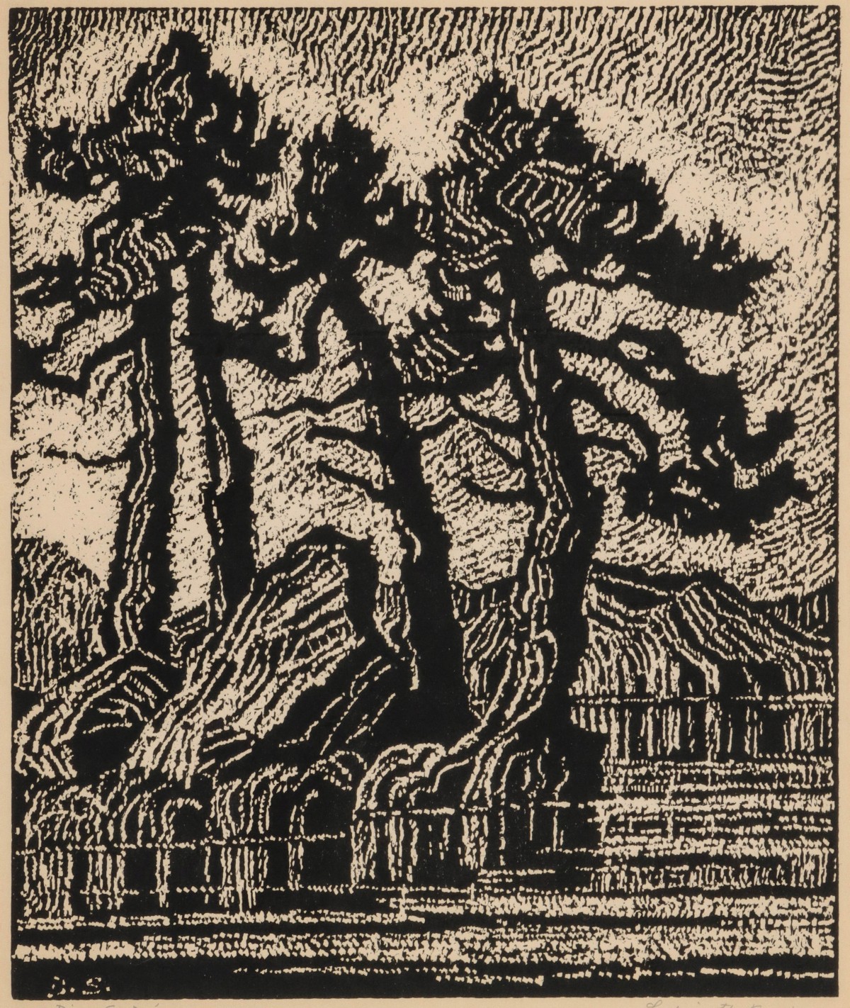 BIRGER SANDZEN (1871-1954) PENCIL SIGNED BLOCK PRINT