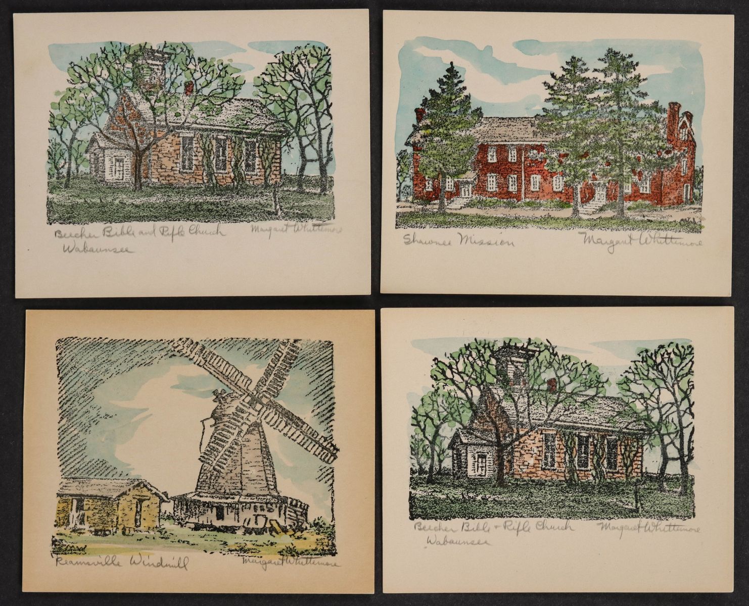 MARGARET WHITTEMORE (1897-1983) KANSAS LANDMARK LITHOS