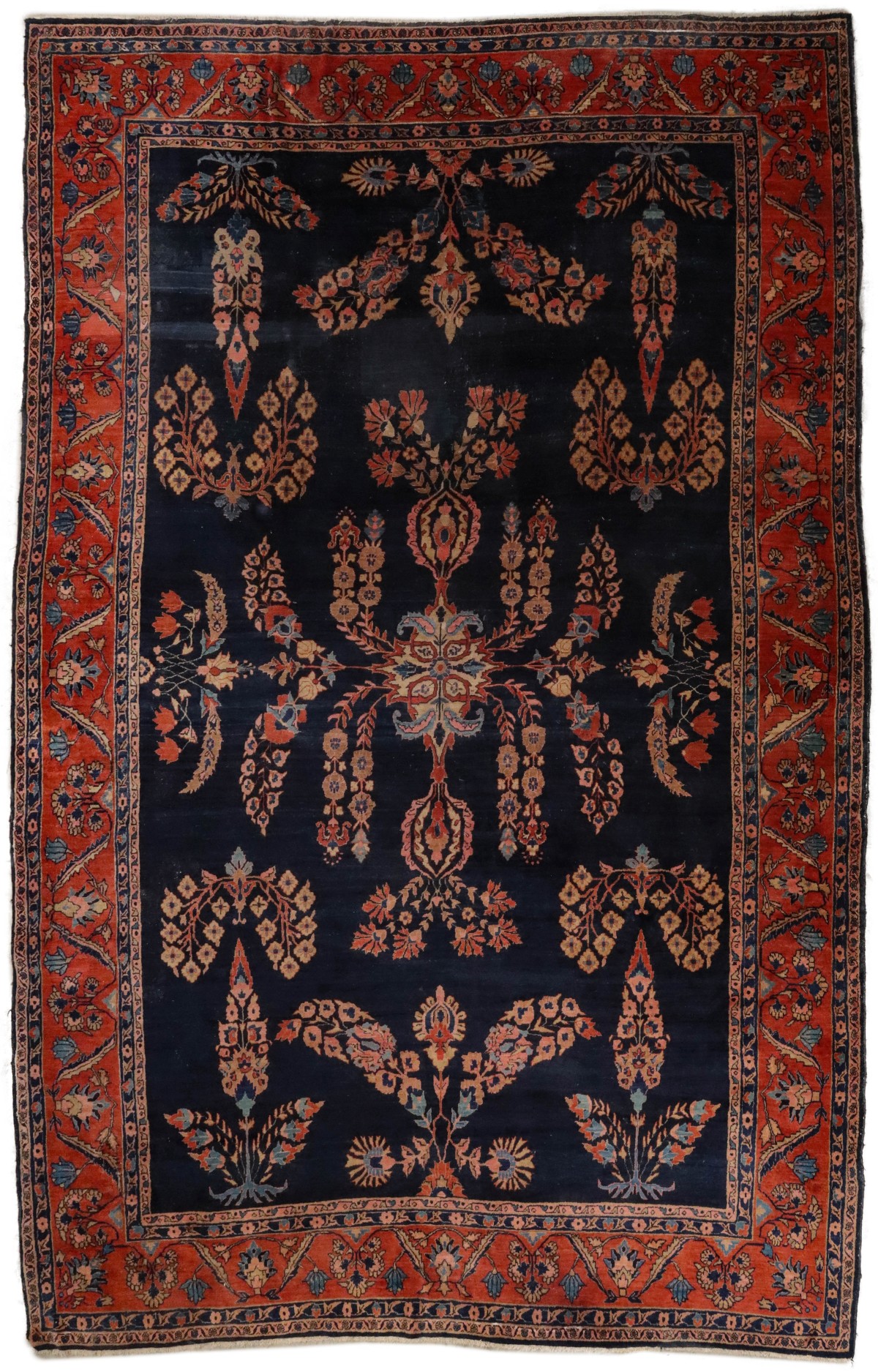 A SPACIOUS JEWEL TONE SAROUK CARPET CIRCA 1910