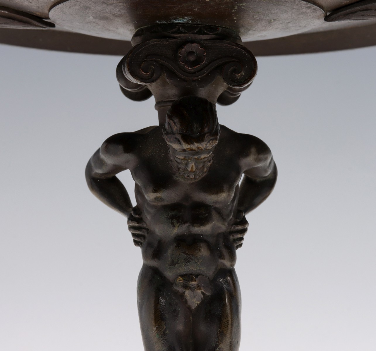 A PAIR EARLY 20TH CENTURY FIGURAL MALE BRONZE TAZZA