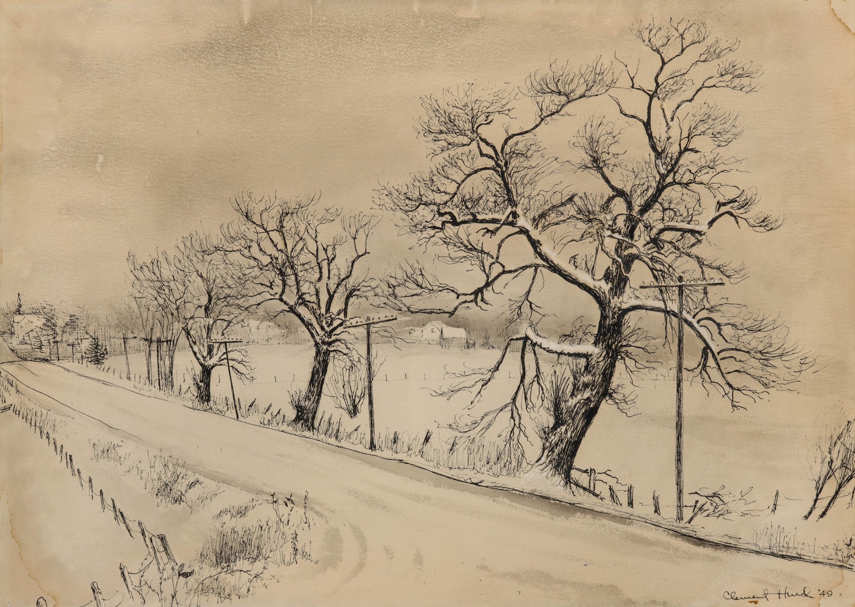 CLEMENT HURD (1908-1988) LARGE INK WASH ON PAPER