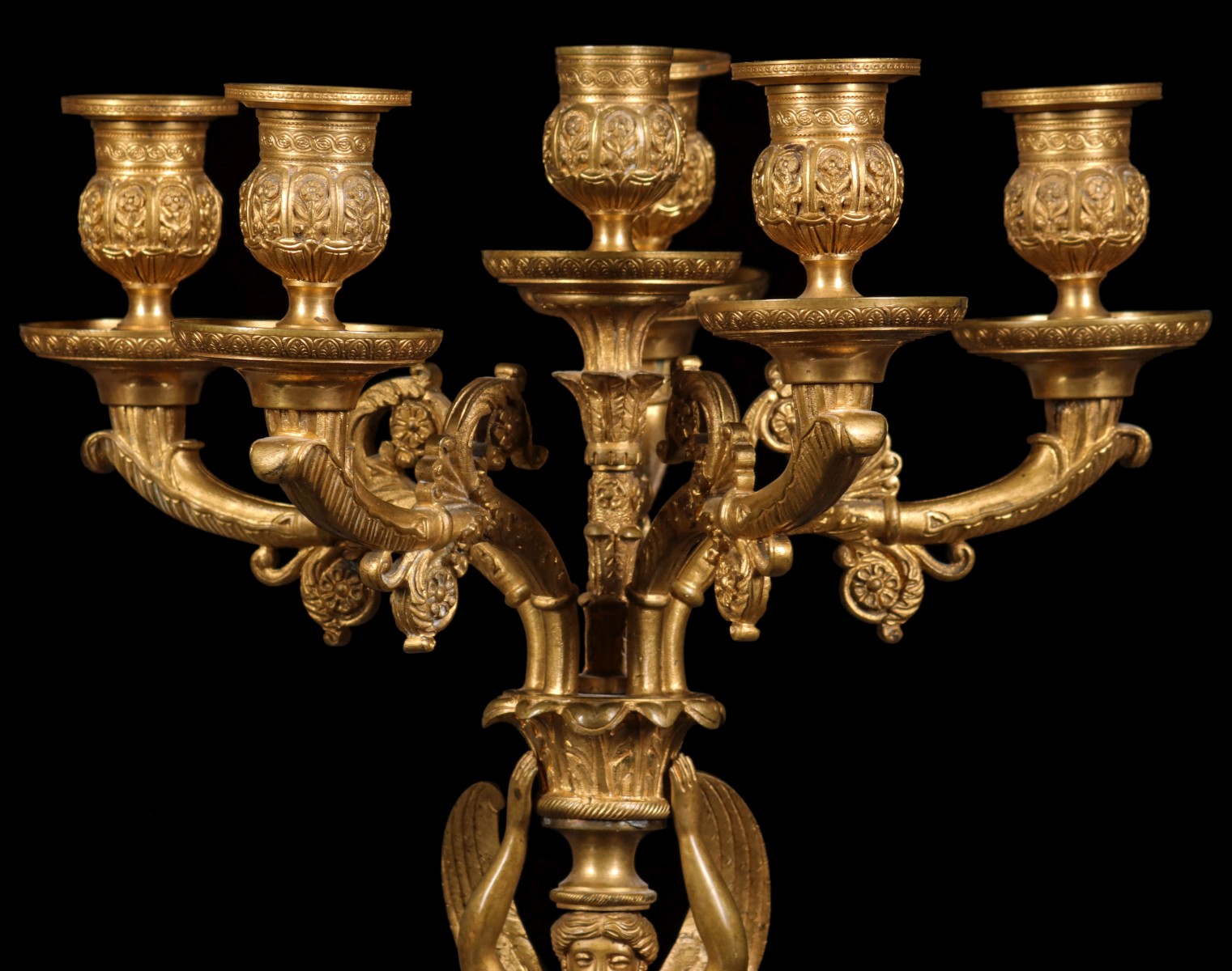 A PAIR LATE 19C. FRENCH EMPIRE FIGURAL CANDELABRA