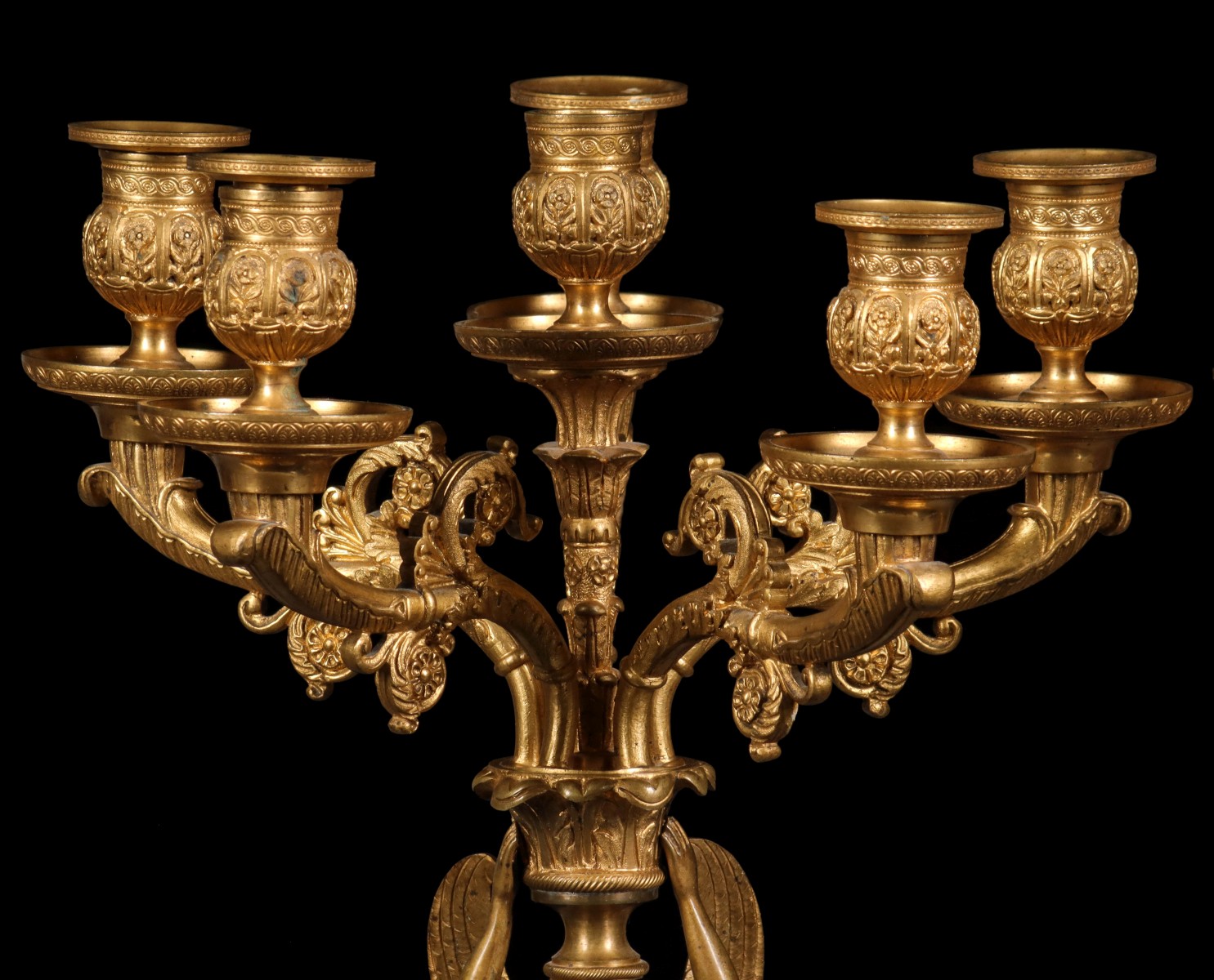 A PAIR LATE 19C. FRENCH EMPIRE FIGURAL CANDELABRA