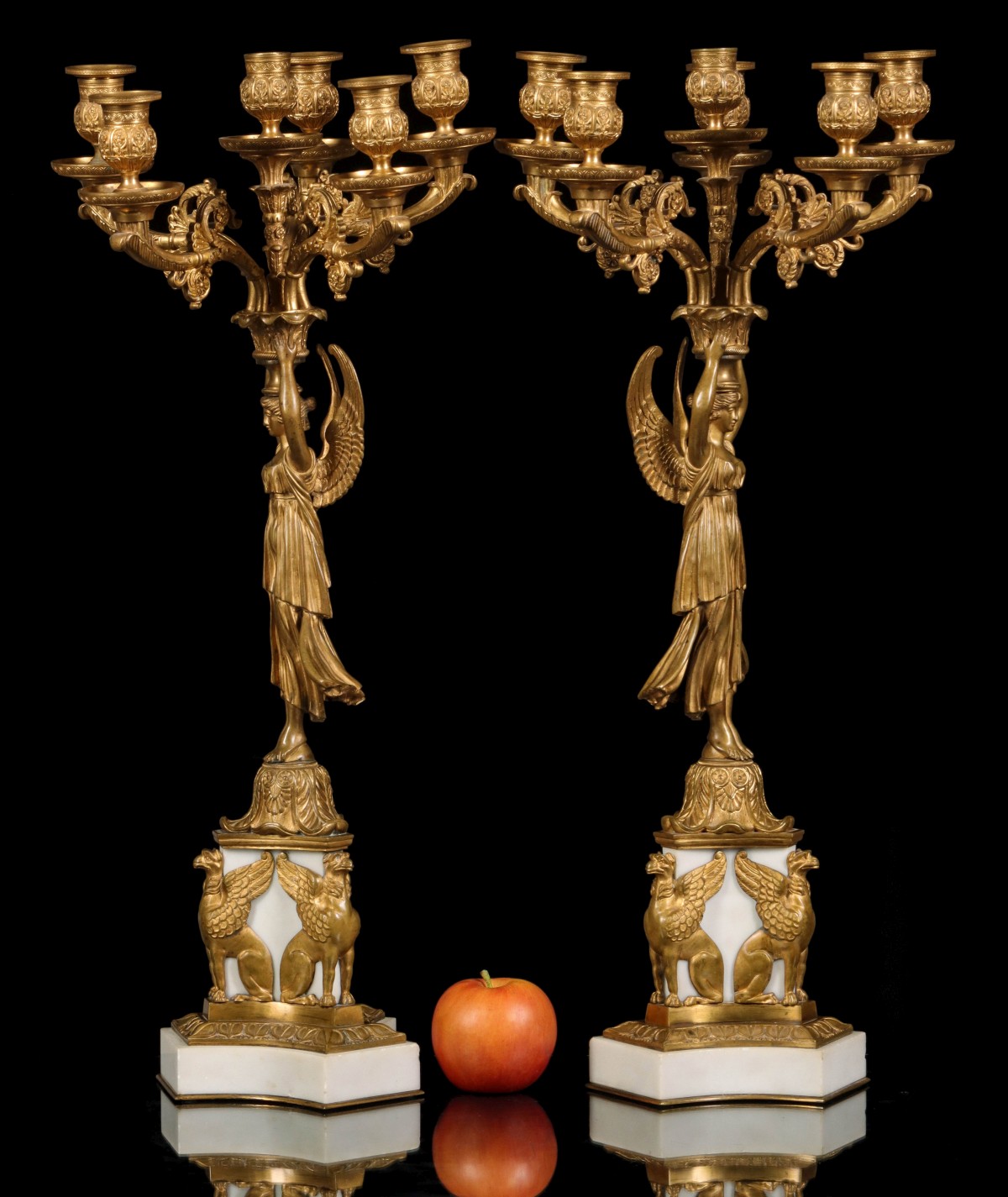 A PAIR LATE 19C. FRENCH EMPIRE FIGURAL CANDELABRA