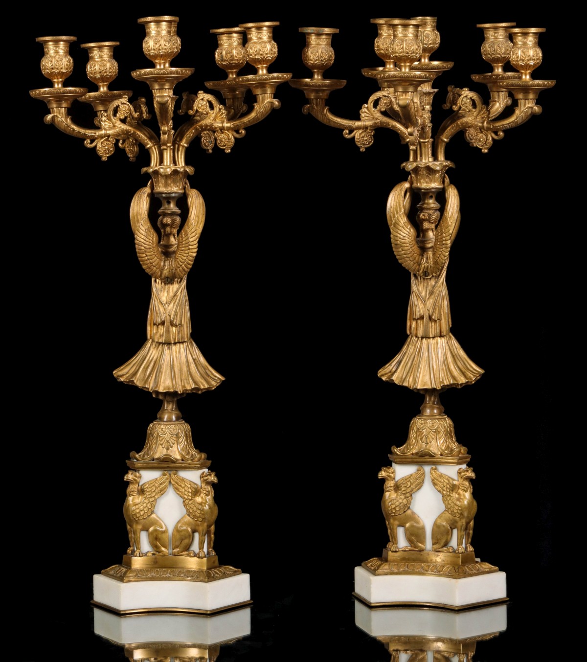 A PAIR LATE 19C. FRENCH EMPIRE FIGURAL CANDELABRA