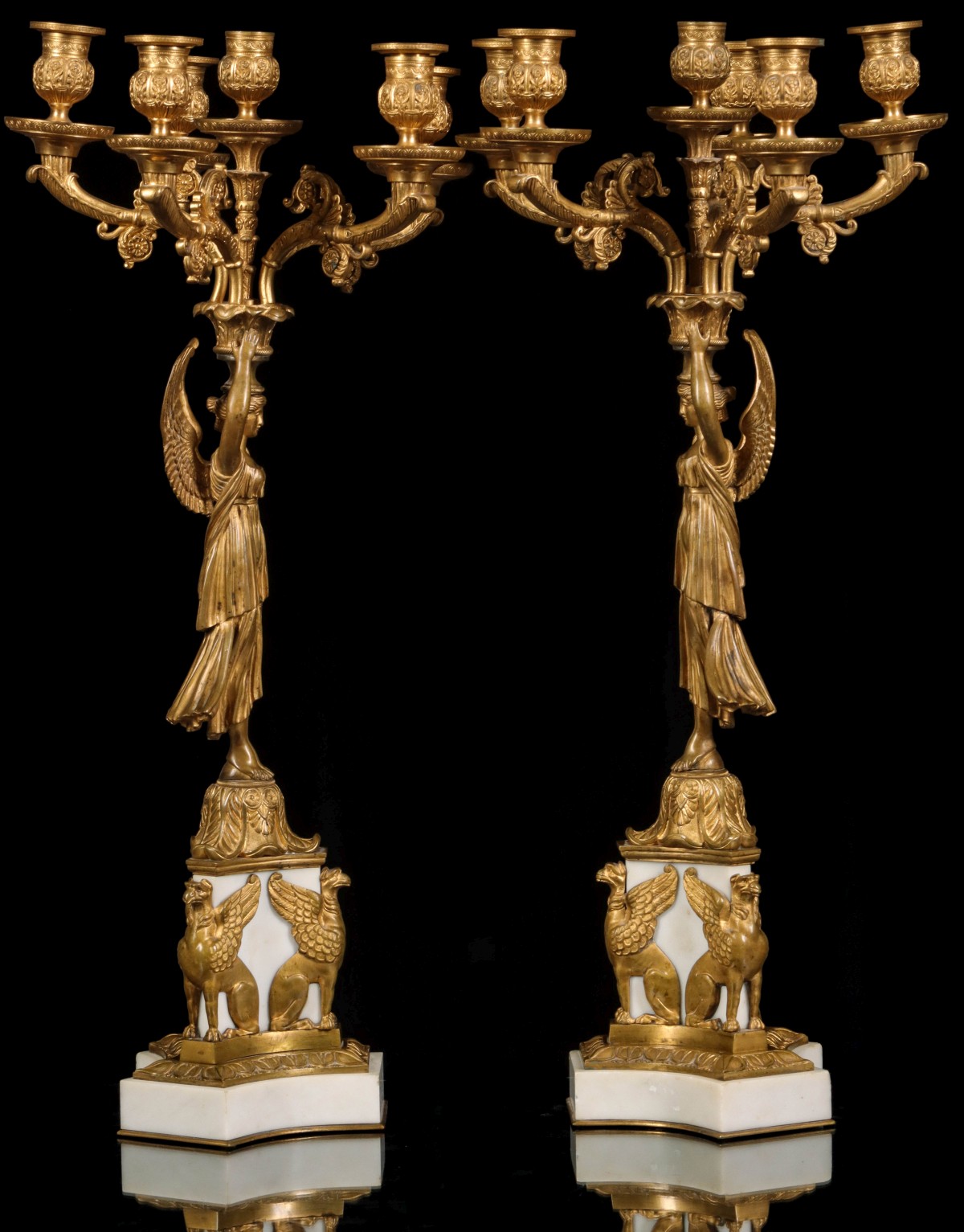 A PAIR LATE 19C. FRENCH EMPIRE FIGURAL CANDELABRA