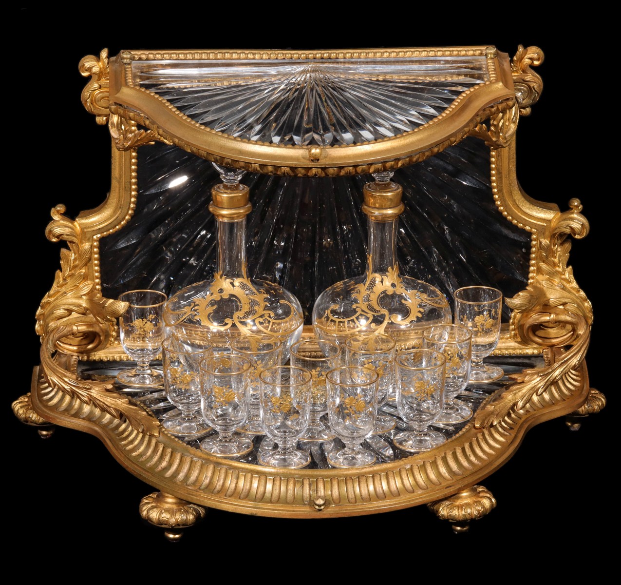 A FINE LOUIS XVI STYLE GILT BRONZE AND CRYSTAL TANTALUS