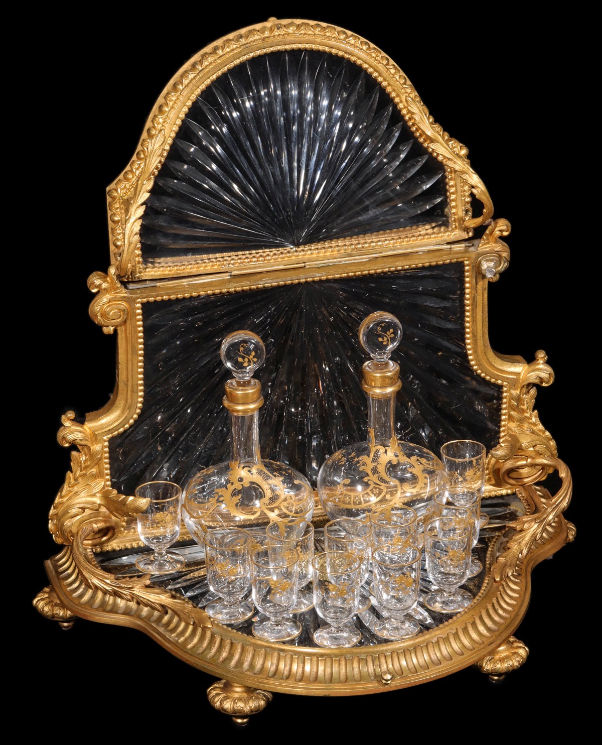 A FINE LOUIS XVI STYLE GILT BRONZE AND CRYSTAL TANTALUS