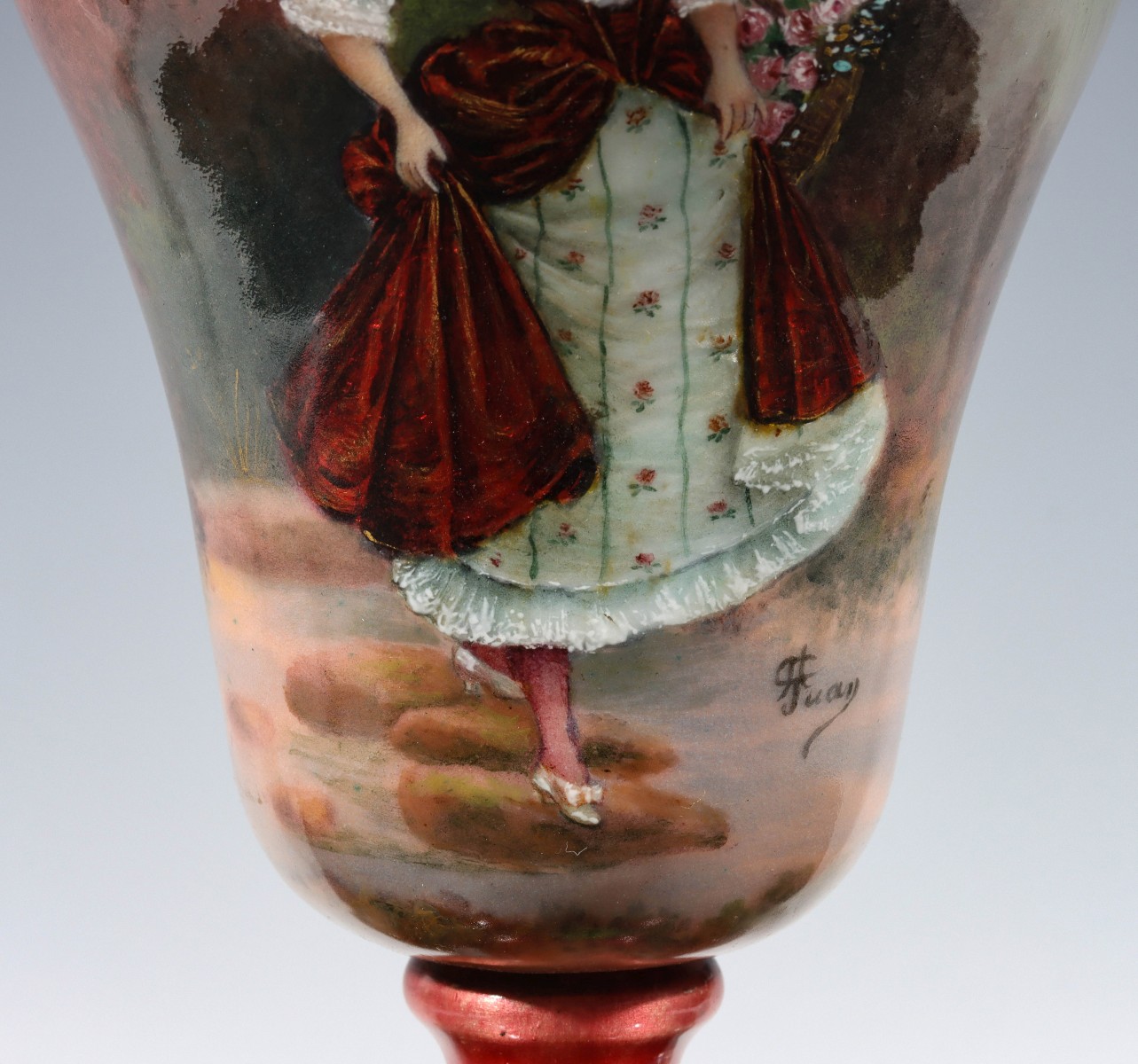 A FINE ARTIST SIGNED FRENCH ENAMEL ON COPPER VASE