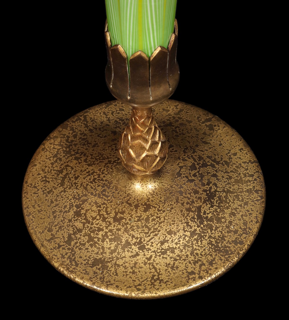 A TIFFANY FAVRILE TRUMPET VASE WITH FEATHERS IN BRONZE