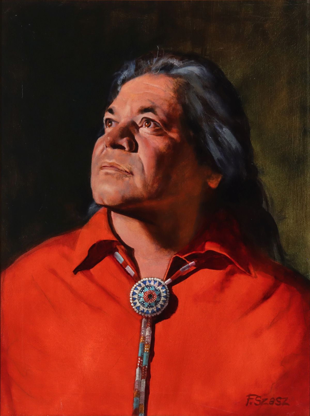 FRANK SZASZ (1926-1995) NATIVE AMERICAN PORTRAIT O/C