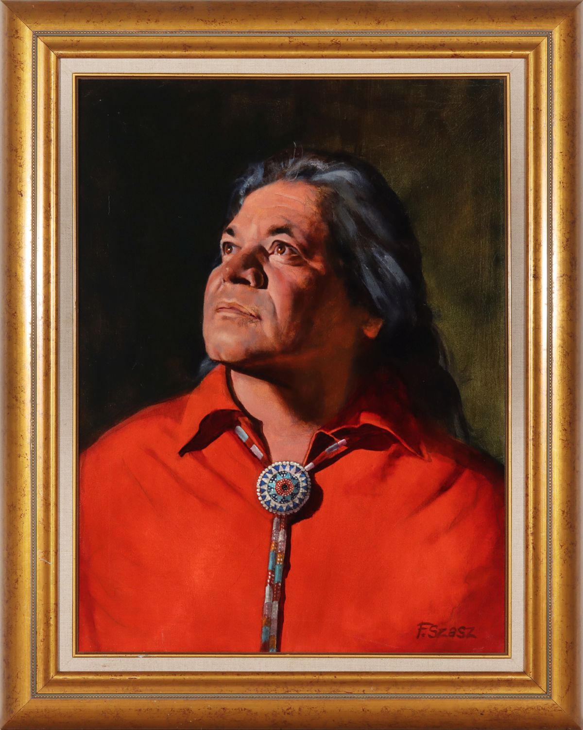 FRANK SZASZ (1926-1995) NATIVE AMERICAN PORTRAIT O/C