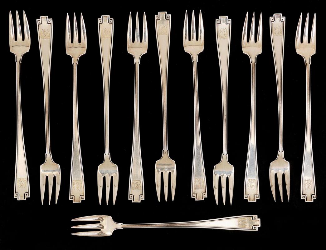 TWELVE GORHAM 'ETRUSCAN' STERLING COCKTAIL FORKS