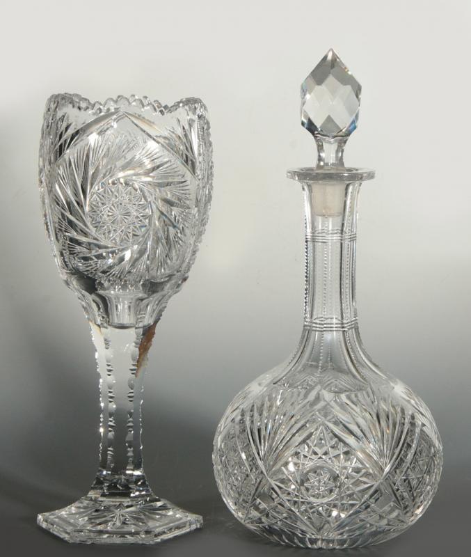 BRILLIANT PERIOD CUT GLASS CHALICE AND DECANTER