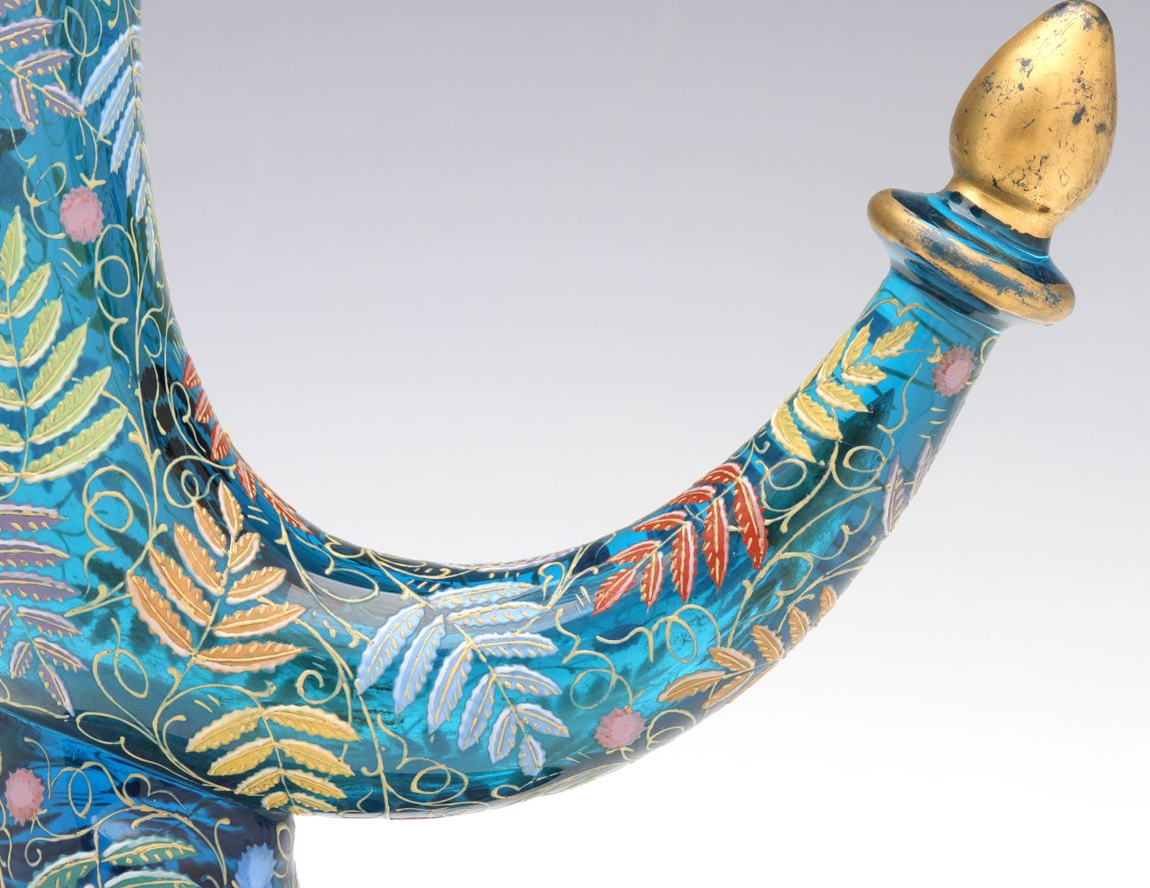 A LARGE 19C. MOSER GILT AND ENAMELED GLASS HUNTING HORN