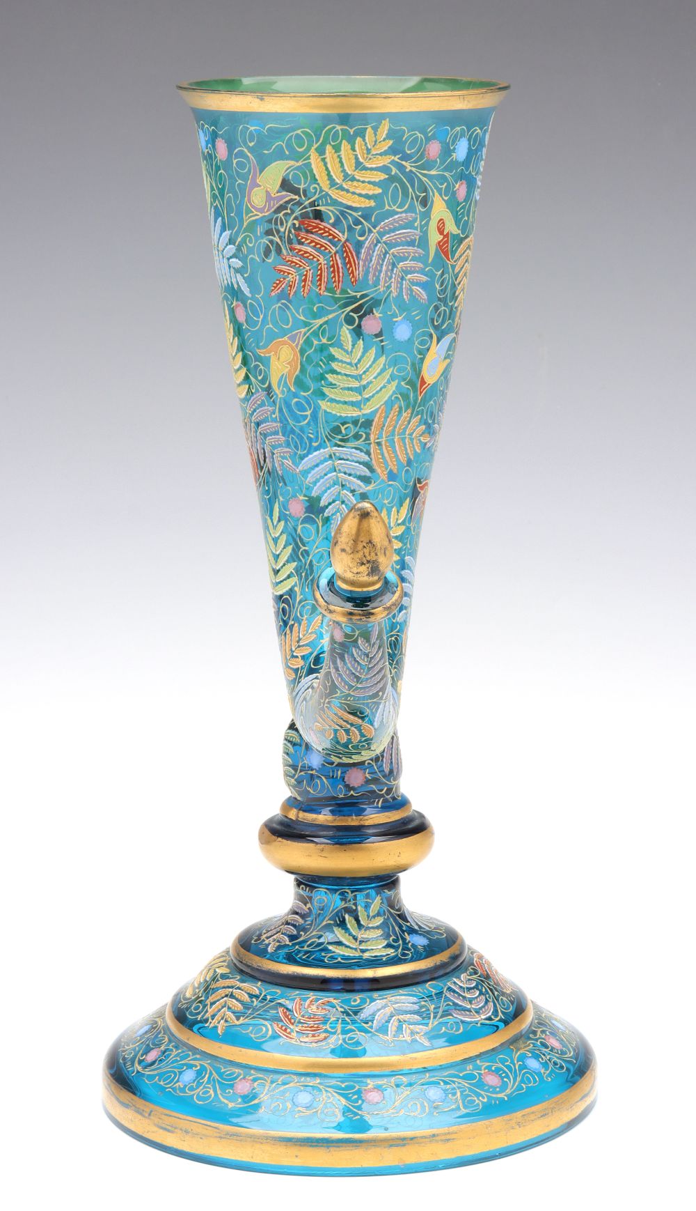 A LARGE 19C. MOSER GILT AND ENAMELED GLASS HUNTING HORN