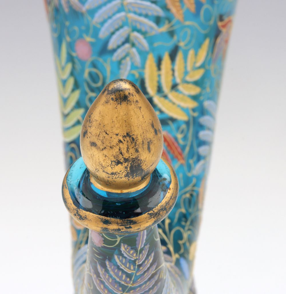 A LARGE 19C. MOSER GILT AND ENAMELED GLASS HUNTING HORN