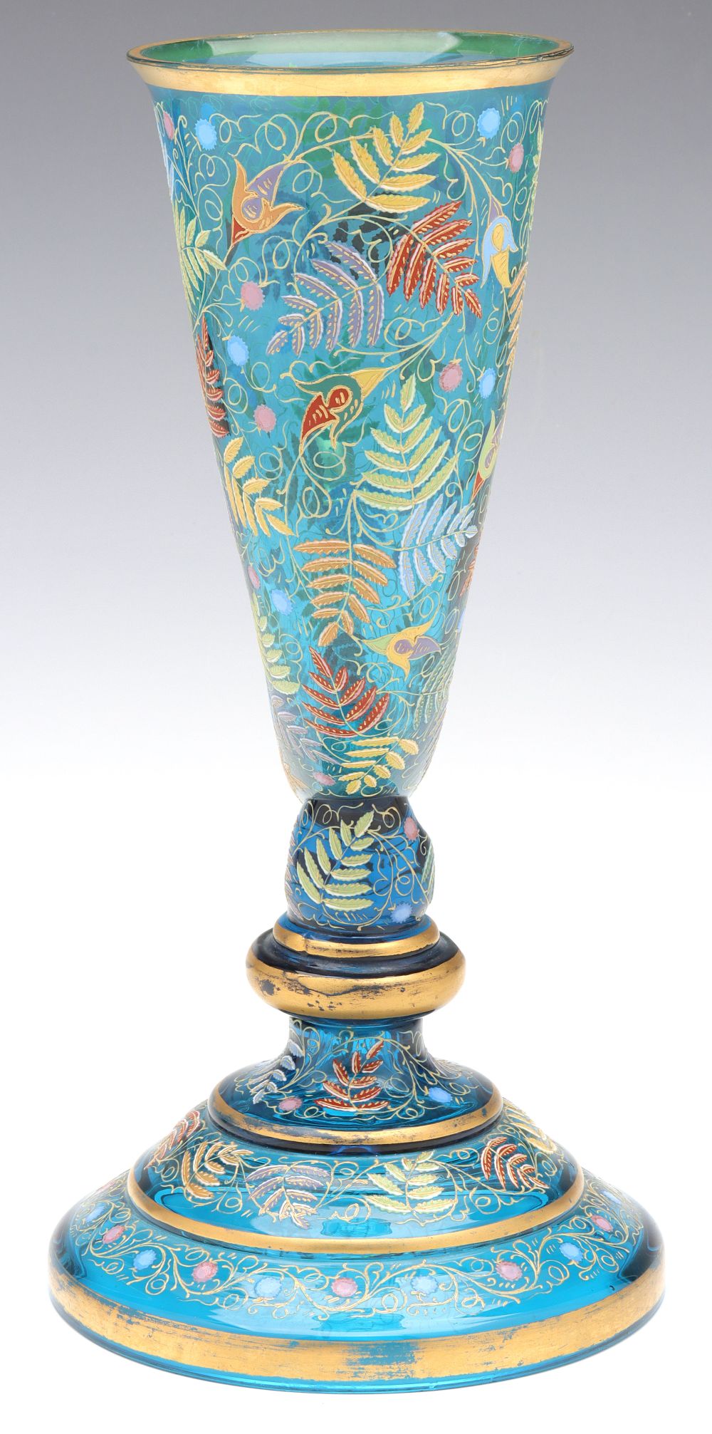 A LARGE 19C. MOSER GILT AND ENAMELED GLASS HUNTING HORN