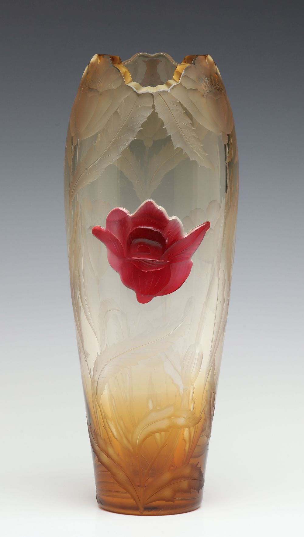 A MOSER INTAGLIO CARVED TOPAZ CRYSTAL VASE WITH CAMEO