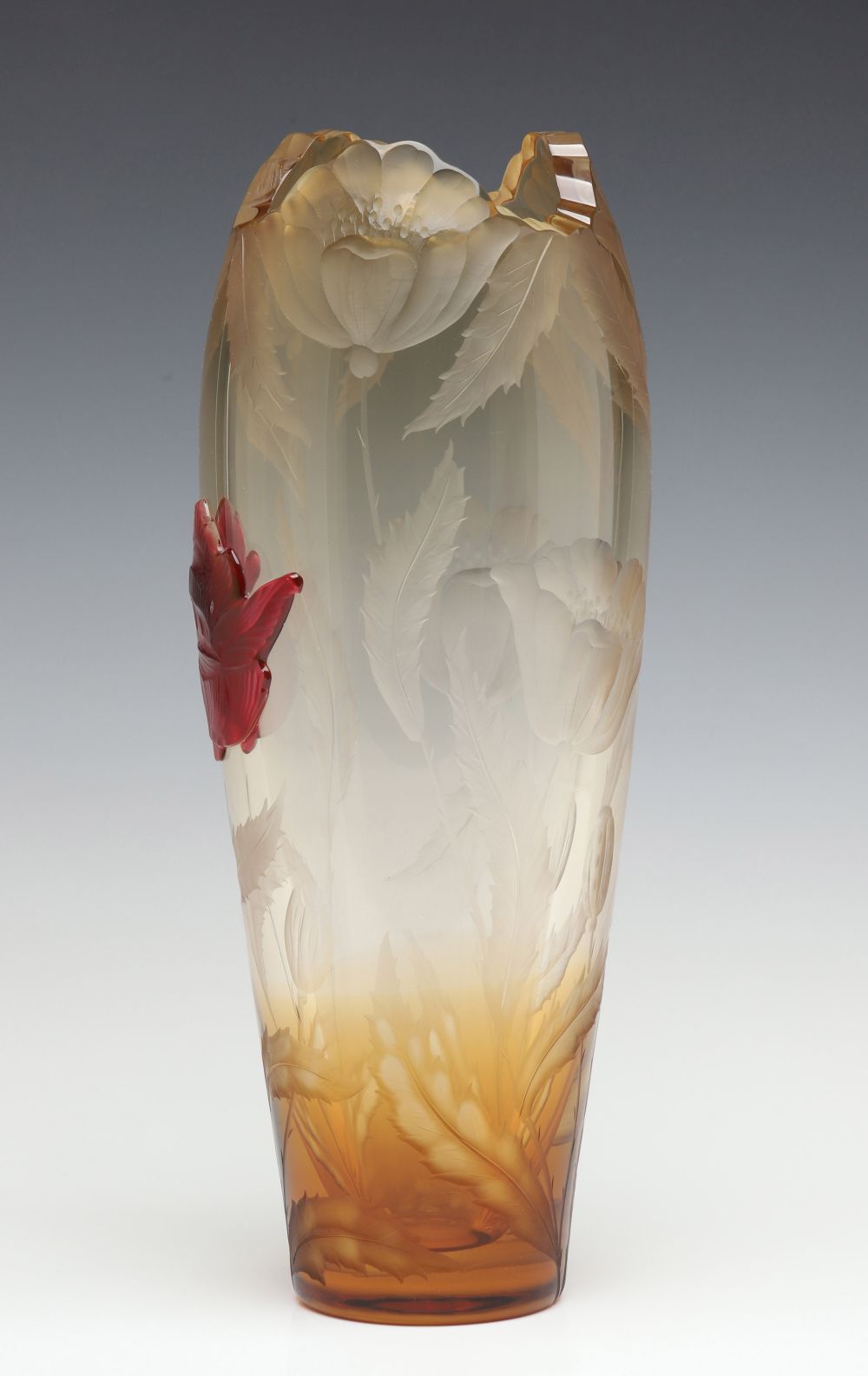 A MOSER INTAGLIO CARVED TOPAZ CRYSTAL VASE WITH CAMEO